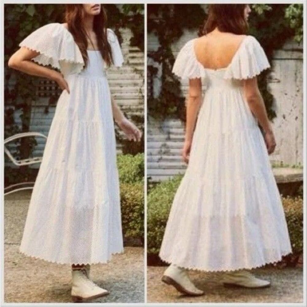 The Great Eyelet Hummingbird Midi Dress Tiered Embroidered Resort S-1 New 279903